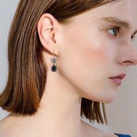 Black Butterfly Earrings 925 Sterling Silver Vintage Retro Oxidized Dangle Drop Earrings with Jet Black Crystals, Birthday Anniversary Jewelry Gifts for Women Wife