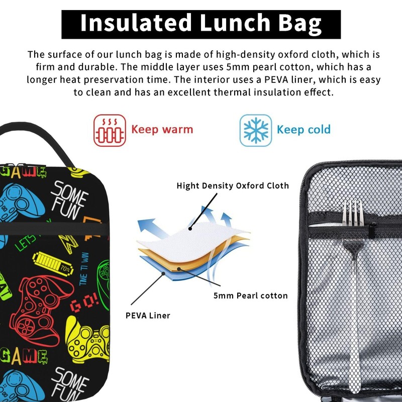 Gamepad Insulated Lunch Bag, Leakproof Portable Box For Boys Girls,