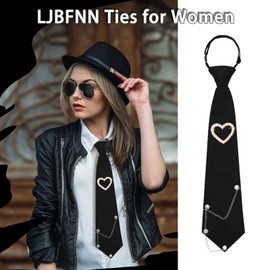 Ties for Women, Womens Tie with Punk Metal Accessory Pre-Tied Necktie for Girl School Uniform Shirt (Black Love)