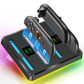 Switch 2 Controller Charger Dock with RGB Lighting, Fast Charging Station for 4 Joy-Cons, S Witch 2 Joy-Cons Charger with Type-C Port, NS Switch 2 Accessories Kit
