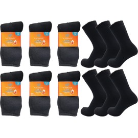 12 Pairs Mens Thermal Socks, Brushed Interior Warm Winter Thick Heavy Duty Cushioned Crew Sock, Bulk Pack (US, Alpha, One Size, Regular, Regular, Black)