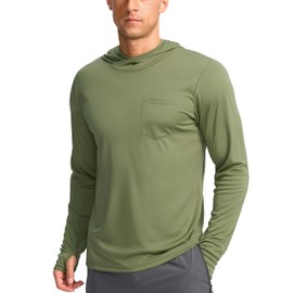 Men's Sun Protection Shirts UPF 50+ Long Sleeve Hoodie with 2 Pockets UV SPF Fishing Hiking Rash Guard Outdoor Shirts (Olive, Small)
