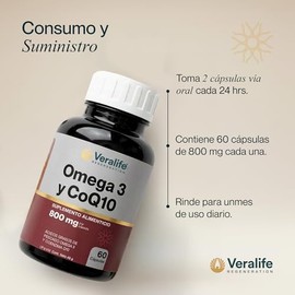 Suplemento Omega 3 y Coenzima Q10-60 Cápsulas | Vitaminas con Ácidos Grasos de Pescados Omega-3 y Coenzima Q10 | Suplemento Alimenticio Sin Azúcar y d