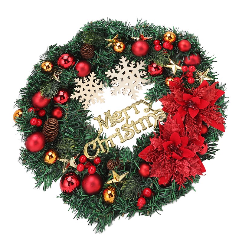 Christmas Wreath Snow Pine Cone Xmas Ball Wreath for Indoor