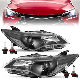 SOCKIR Halogen Headlight Assembly Fit for 2015 2016 2017 Toyota Camry Headlight,Black Housing with Clear Reflector with bulbs