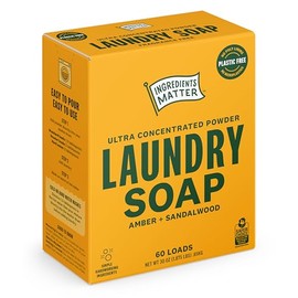 Ingredients Matter Powder Laundry Soap - Amber + Sandalwood Scent, Hypoallergenic Detergent, Natural & Eco-Friendly, Plastic Free, Natural Essential Oils & Dermatologist Tested - 30 oz, 60 Loads