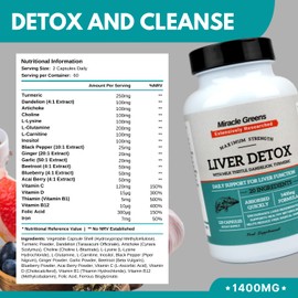 Liver Detox and Repair - High Strength with 20 Effective Ingredients | Boosted with Dandelion, Turmeric, Amino Acids, Vitamins and More | 120 Capsules - 60 Day Supply