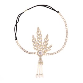 CBLUO 1920s Headband Leaf Rhinestone Hair Hoops Bands 20s Pearl Crystal Tassel Headpiece Hairband Head Chain Women Wedding Festival Halloween Parade Cosplay Dress Up Birthday Party Accessories Golden