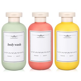 Travel Shampoo Bottle, Empty Plastic Squeeze Bottles 6.8 oz with Flip Cap, Lotion Container for Toiletries, Travel Size Shampoo and Conditioner (Avocado Orange-Yellow, 200 ml)