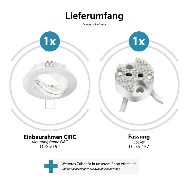 ledscom.de Circ Ceiling Mounting Frame Aluminium Pivoting White (LED/Halogen/MR16/50 mm)