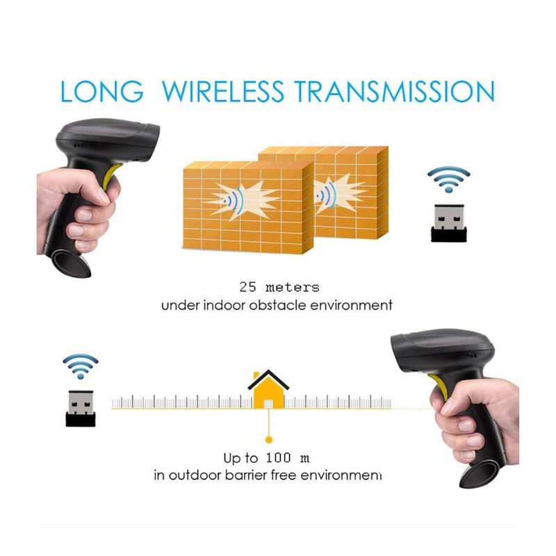 Wireless Barcode Scanner 2.4G USB 1D 2D Handheld Drive Free