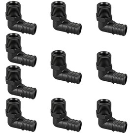 10 Pack TMKOOL Poly PPSU Pex 3/4" x 1/2" Male NPT 90 Degree Elbow Threaded Adapter Barb Crimp Fittings for PEX B Pipes ASTM F2159 (10pcs 3/4"x1/2" Elbow)