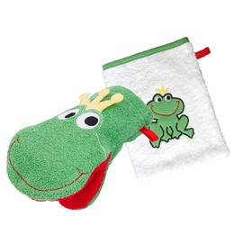Smithy Set of 2 Face Cloths Baby Frog 100% Cotton Terry Cloth Wash Mitt Children Boys and Girls Gift for Birth