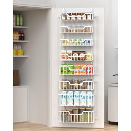 VyGrow Over The Door Pantry Organizer, 8-Tier Pantry Door Organizer Shelves | 3 Sizes | Adjustable Basket | Metal Hanging Spice Rack for Kitchen, Pantry, Cabinet, Back of Door Seasoning Rack, White