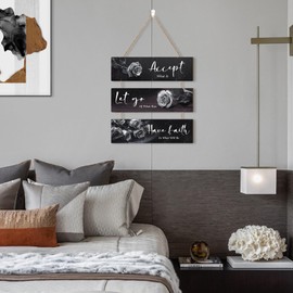 KAIRNE Black Flower Wall Decor Motivational Words Hanging Sign Rose Flowers Accept Let Go Have Faith Quotes for Girls Women Living Room Inspirational Quotes Wall Plaque for Office Bathroom