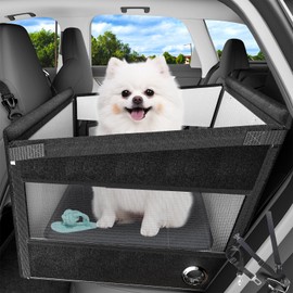 Dog Car Seat, Pet Car Seat for Medium Small Dogs, Waterproof & Scratch-Resistant 600D Oxford Fabric with Breathable Mesh Sides, Adjustable Safety Leash, Reinforced Frame & Storage Pockets