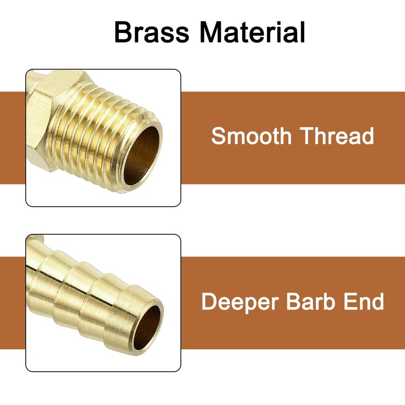 sourcing map Brass Hose Barb Fittings 2pcs 3/8" Barbx1/4 NPT