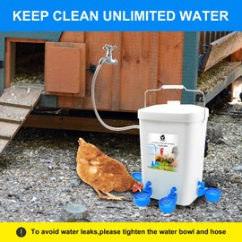 GIFANK Automatic Chicken Waterer Float Controlled, 3 Gallons Poultry Waterer Dispenser with Hose Attachment, Poultry Automatic Drinking Accessories for Chicks, Duck, Goose, Turkey