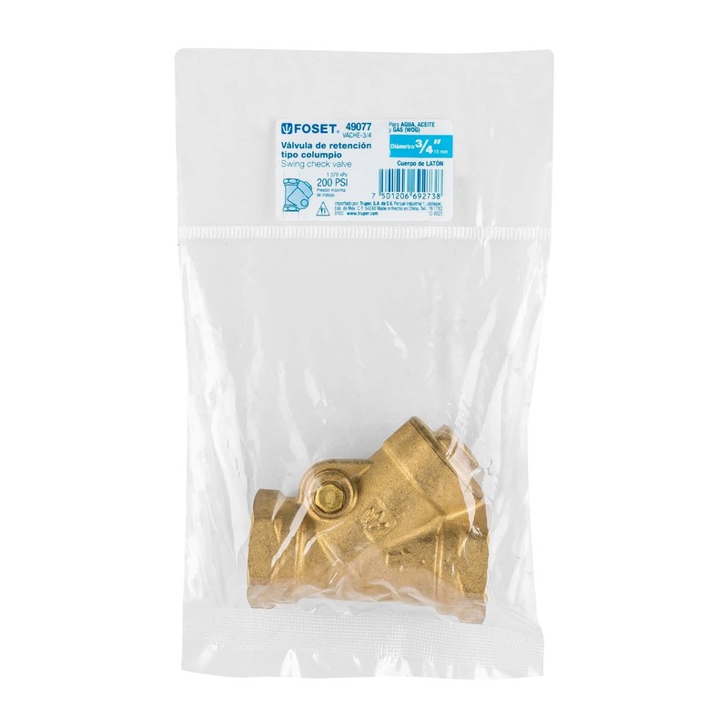 Foset VACHE-3/4, Válvula check de latón de 3/4", latón