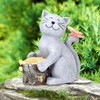 Cat Garden Statues Outdoor, Solar Cat Statues, Decoration with Cat