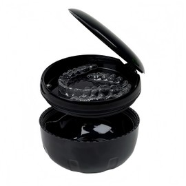 Maoerdental Retainer Cleaner Case,Double Layer No-Leak Denture Cup for Soaking Dentures, Denture Bath for Aligner,Retainers,Mouth Guard,Night Guard Solid Color (Black)