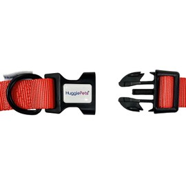 HugglePets Snappy Red Medium 30-50cm Dog Collar | Adjustable Weatherproof Collar with Accessory Ring | Woven Fabric Collar | Small Medium Large Dogs