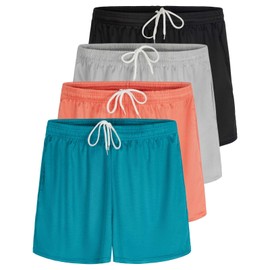 Real Essentials Paquete de 4: Pantalones Cortos de Malla con Bolsillos para Mujer (Disponibles en Tallas Grandes), Conjunto A, S