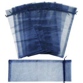 FiveSeasonStuff Organza Bags for Wine Bottles Drawstring Gift Wrapping Reusable Birthday Party Wedding 10 Pouches (14cm x 37cm, Navy)