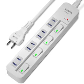 SAYBOUR Power Strip, Lightning Guard, Individual Switch, Power Saving Tap, Stylish, Energy Saving, AC Outlet, 4 LEDs, PSE Certified, Extension Cord (3.3 ft (1 m), White