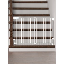 29.5-43" No Bottom Bar Baby Gate for Stairs, Auto Close Baby Gates for Doorways, Hardware Mounted, Dog/Pet Gate Indoor with Extra-Wide Walk Thru Door, Child-Proof Safety Gate for Kids (White)