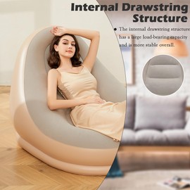 Baiao Inflatable Lounge Chair with Ottoman Footrest Indoor Foldable Deck Chair Chaise Lounges Lounge Sofa for Living Room Bedroom Patio Poolside Beach (Milk-Tea)