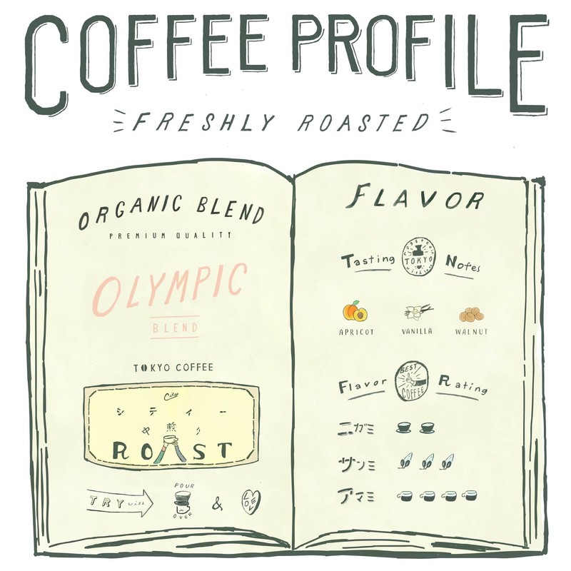 TOKYO COFFEE Medium Roasted Organic Coffee Beans, Olympic Blend, City
