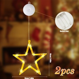 HBWHNIU Pack of 2 Stars Christmas Decoration, Stars Christmas Lights, Fairy Lights Stars, Warm White Window Decoration with Suction Cups, for Window Decoration, Christmas Decoration, Balcony, Party,