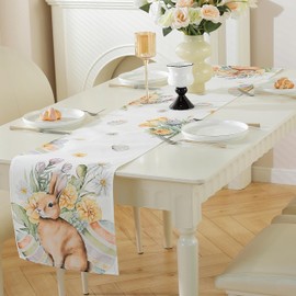 meioro Easter Table Runner for Home Decor, Mode Rabbit Eggs Table Runners, 30x180cm Spring Holiday Floral Table Cover, Farmhouse Fireplace Table Decoration for Kitchen Dining Room Party (Style B)