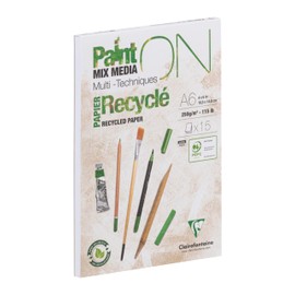Clairefontaine 960061C Bloc Encollé PaintON Multi-Techniques Recycled A6 10.5 x 14.8 cm 250 g - 15 Feuilles Paper Design Multi-Techniques 100% Recycled à la Surface Satinée - White