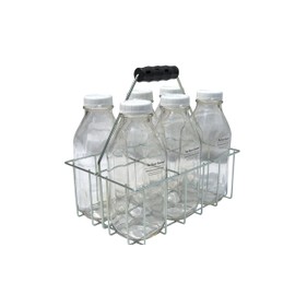 The Dairy Shoppe Wire Bottle Carrier for Libbey, StanPac, 32 oz bottles (32 oz Square Milk Bottles, 6 Cell Carrier)