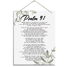 Inspirational Wall Decor, Decorative Hanging Wood Signs, Home Office Wall Decor Gift, Religious Hone Wall Decor, Christian Artwork, Bible Verse Scripture Hanging Sign, Psalms 91 Wall Art Sign