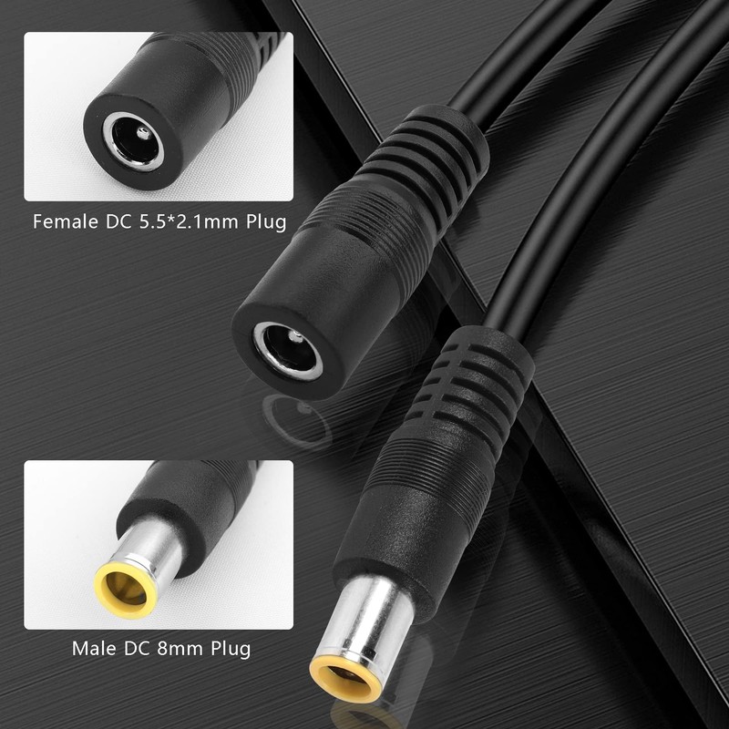 DC 8mm to 5.5x2.1mm Extension Cable, 14AWG Male to Female