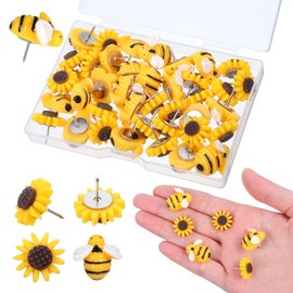 40 Pcs Sunflower Bee Push Pin Resin Flowers Bees Decorative Thumb Tacks with Box Push Pins Cork Board PushPins Thumbtacks for Bulletin Board Photos Wall Pin Home Office Decors Office Supplies