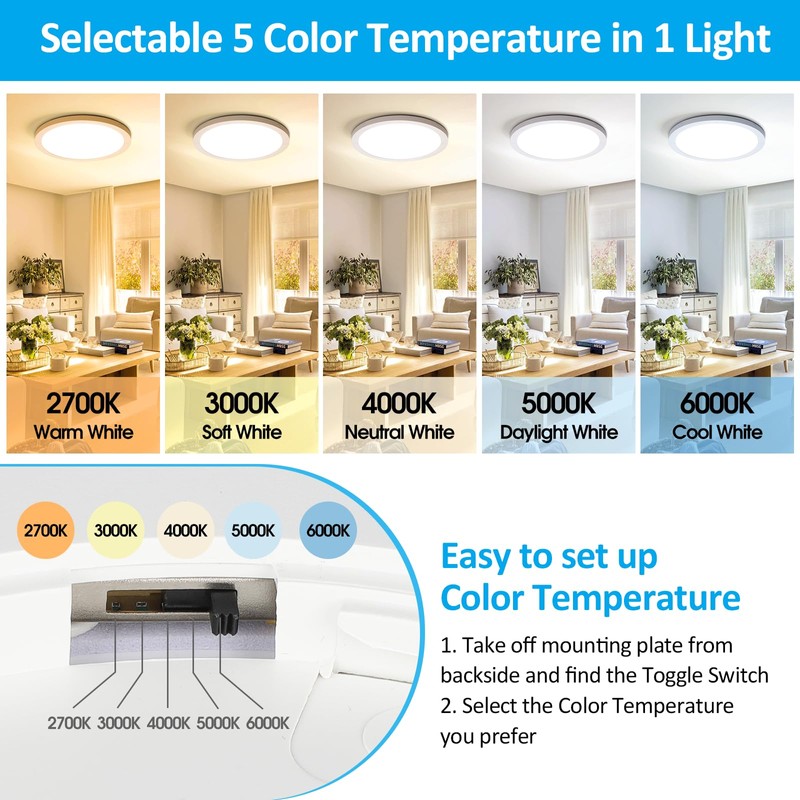 SunRider 4-Pack LED Flush Mount Ceiling Lights, Dimmable 5CCT Selectable