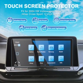 Karltys 2 Pack 12-Inch Screen Protector for VW Volkswagen Atlas/Atlas Cross Sport 2024 2025, Atlas Touchscreen Tempered Glass Protector Ultra Clear Car Radio Screen Cover Anti Glare Anti Scratch