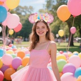 HAMUTH Birthday Girl Headband, Mouse Ears Headband Hairs Accessories for Women Girls,Princess Birthday Decorations for Party Trip Parks Cosplay Accessories