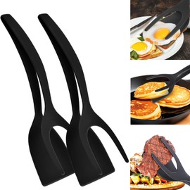 Egg Flipper Spatula Tongs - 2 in 1 Grip and Flip Spatula, Egg Flipper Spatula for Kitchen Use, Multi-purpose Non-Stick Kitchen Gadgets for Pancake, Quesadillas, Omelettes, Cooking, Sandwiches,Steak