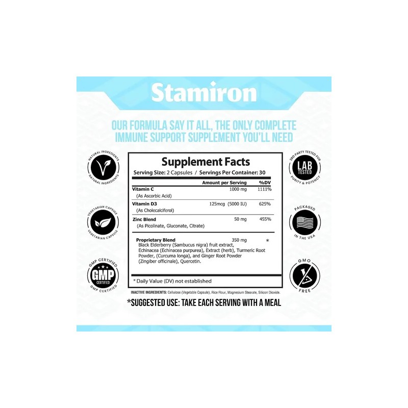 Apoyo Inmunolgico Stamiron Quercetina Zinc Vitamina C D3 Crcuma Cpsulas