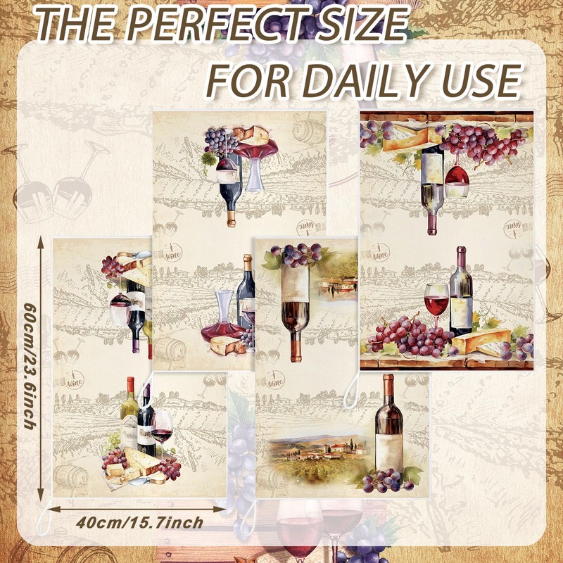 Bencailor 6 Pcs Red Wine Kitchen Towels Decorative Sets Dish