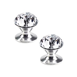 CcHhyyt 2 Pcs Crystal Self Stick Knobs Aluminum Self Adhesive Handle Pull Stick On Handle Removable Replacement Knob for Cabinet Mirror Cupboard Window Glass Sliding Door Drawer Clear Crystal Knob (2)