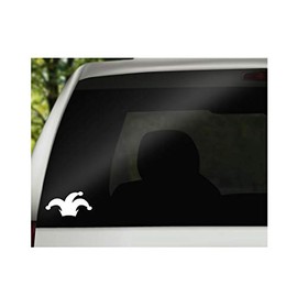 Jester Hat Vinyl Decal | White | Made in USA by Foxtail Decals | for Car Windows, Tablets, Laptops, Water Bottles, etc. | 4.5 x 2.4 inch