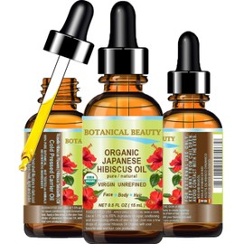 Botanical Beauty Organic HIBISCUS OIL (Hibiscus Sabdariffa) JAPANESE 100 Pure Natural VIRGIN UNREFINED COLD PRESSED Anti Aging, Vitamin E oil for FACE, SKIN, HAIR GROWTH 0.5 Fl.oz.- 15 ml