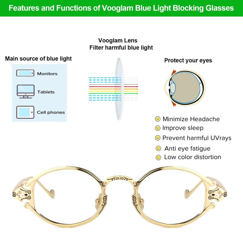 VOOGLAM Retro Round Blue Light Blocking Glasses for Women Men