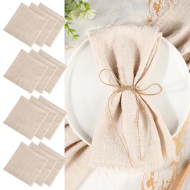 Pack of 12 Beige Fabric Napkins with Fringes, 45 x 45 cm, Linen Napkins, Cotton Napkins, Fabric Table Napkins Fabric with 10 m Cord for Family Parties, Weddings, Birthdays
